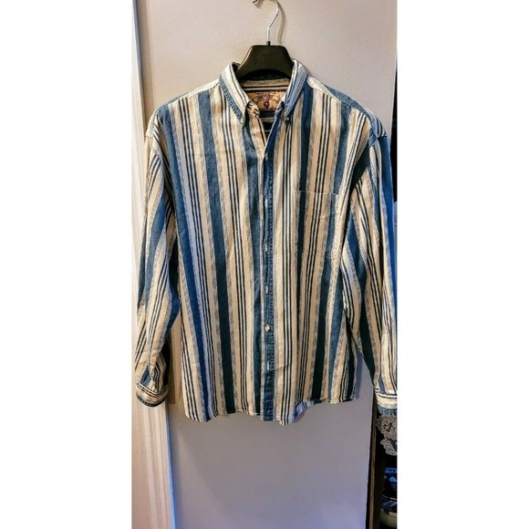 Men's Denim Attitude 100% Cotton Shirt Size L Button Up Lng Slv Blue Wht… - Picture 5 of 5